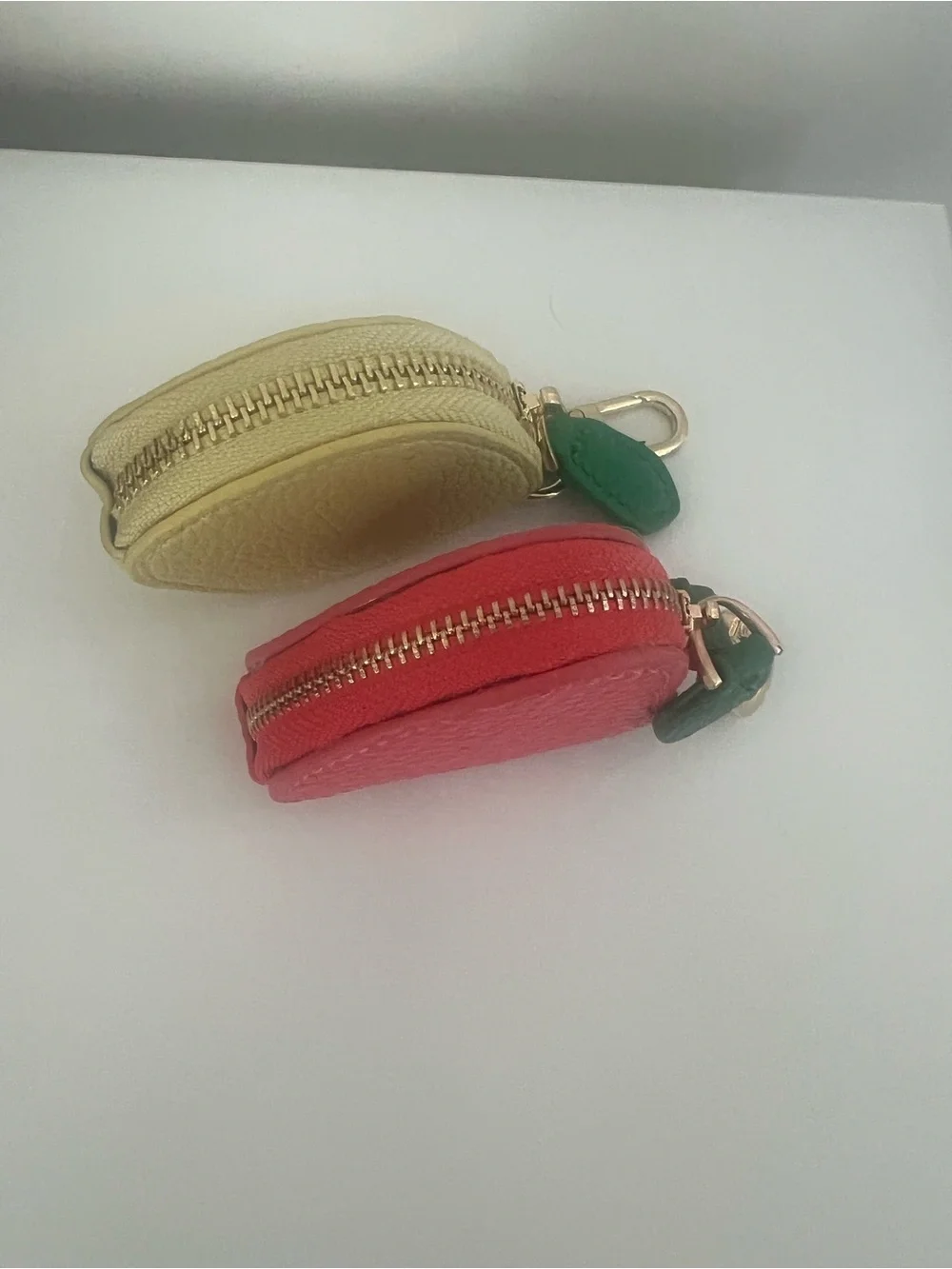 Strawberry and Lemon Leather Key Pouch - Pink & Yellow